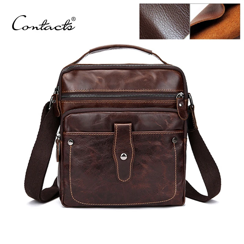 

CONTACT'S Fashion Designer High Quality Genuine Leather Crossbody Bags Design Bags Cowhide Leather Small Messenger Bag For Man