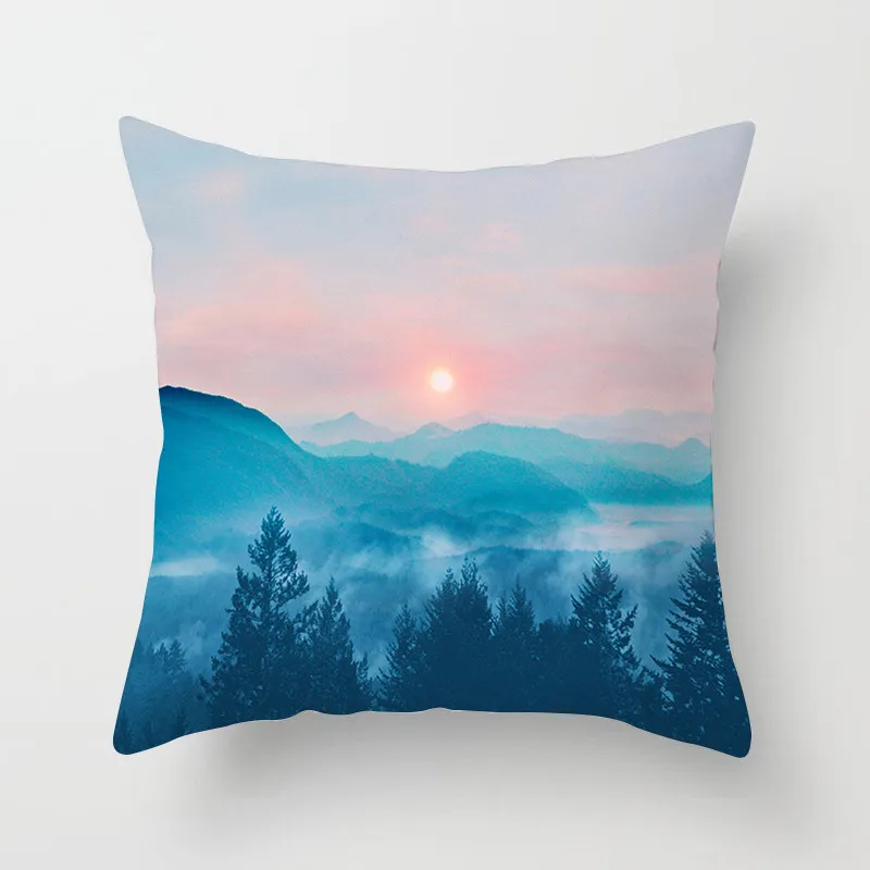 Fuwatacchi Sunrise Forest Pillow Cover Decorative Pillows Cherry Snow Printed Cushion Covers For Sofa Car Pillowcase - Цвет: PC02882