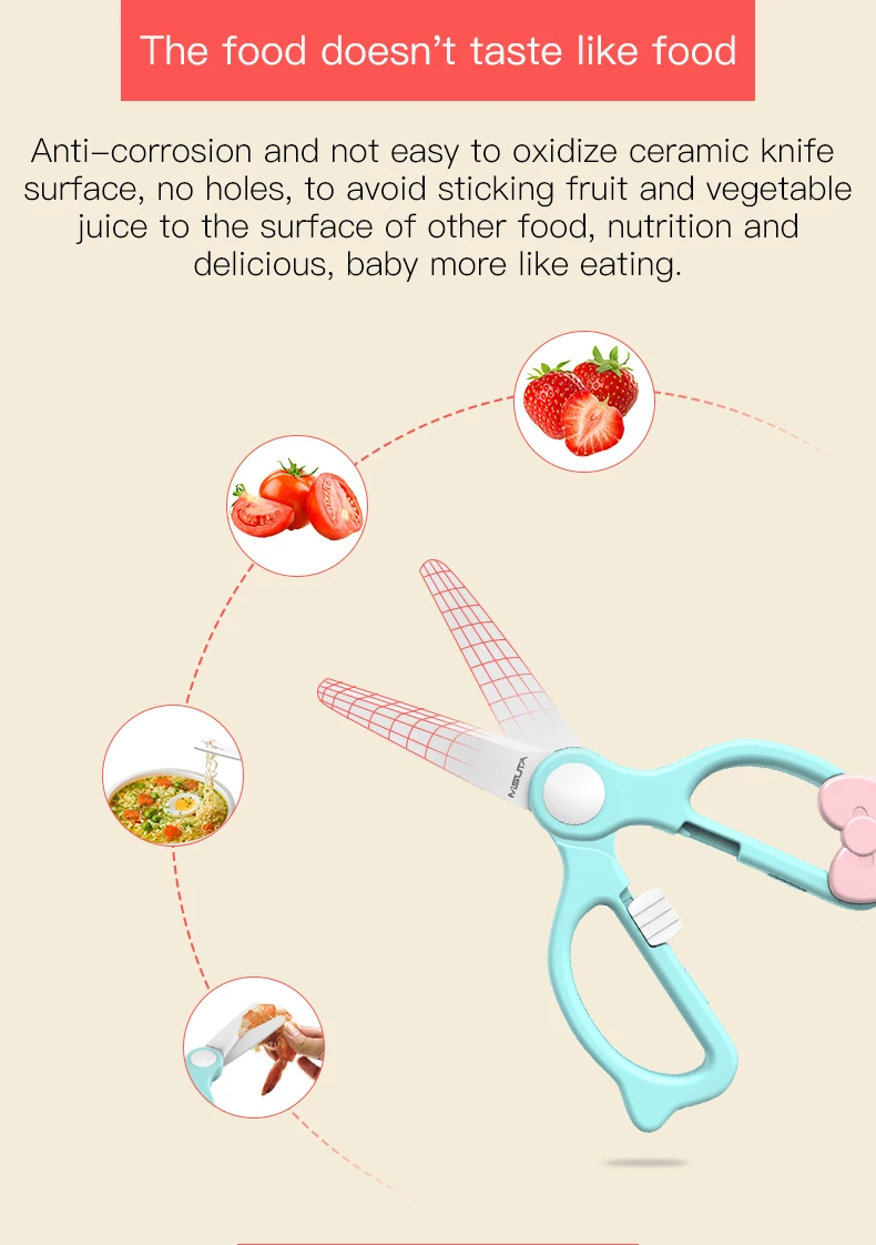 Tesouras de Alimentos Cortador de Alimentos Bebê Cerâmico Vegetais Noddles Carnes Suplementar Tesoura Alimentação Segura 6 carnes suplementar cortador de alimentos tesoura alimentação segura
