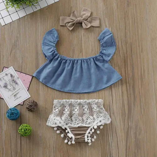 

Summer Kid Baby Girls Off Shoulder Vest Crop Tops Short Pants Outfits Clothes