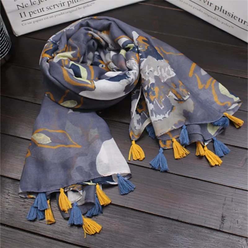 Импортные товары один Винтажный стиль цветы дизайн хлопок и шарф с рисунком конопли модный солнцезащитный шарф шаль
