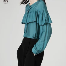 Toyouth, осень, элегантная женская рубашка с длинным рукавом, Корейская женская уличная шифоновая блузка с оборками, элегантные женские топы