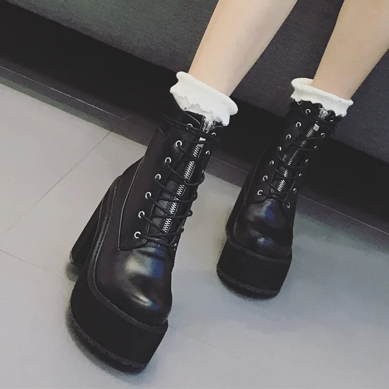 

POADISFOO Winter New thick-soled Lacing Martin Boots British Style Thick With high-heeled Ankle Boots Women's Boots.JXQ-16078-2