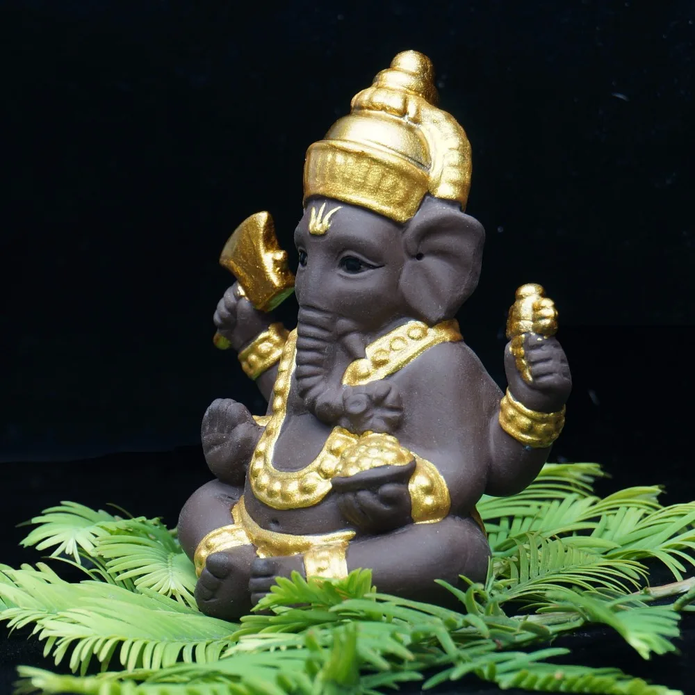 Ганеша керамические индийские статуи слона, Будды, монах, фиолетовый песок, домашний декор, статуэтки, украшения