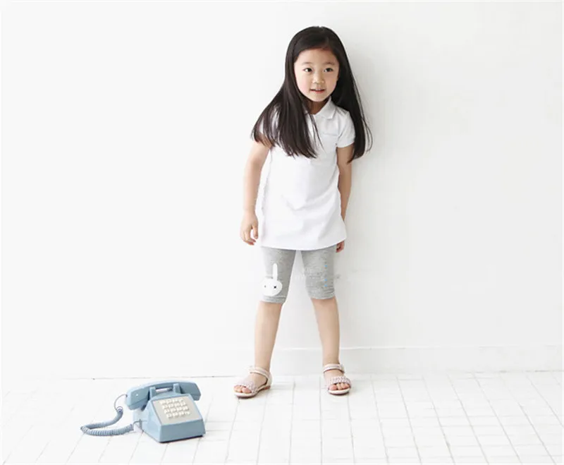 3-10years Girls Cotton Cartoon Footless Knee Length Cropped Pants Kids Leggings Summer Cool