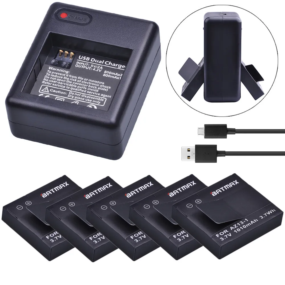 Batmax 5 шт. 1010 мАч батареи для AZ13-1 батарея + USB двойное зарядное устройство