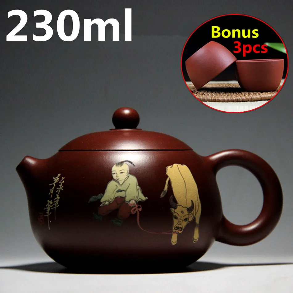 

Authentic YiXing Teapots Tea Pot 230ml Chinese Purple Clay Tea Set kettle Kung Fu Teapot Travel Tea Set Gift Box Bonus 3 Cups