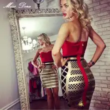 Top Quality 2016 New Women Winter Runway Bandage font b Dress b font Gold Red Patchwork