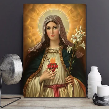 

The Immaculate Heart Of Mary Christ Canvas Prints Picture Modular Paintings For Living Room Poster On The Wall Home Decoration