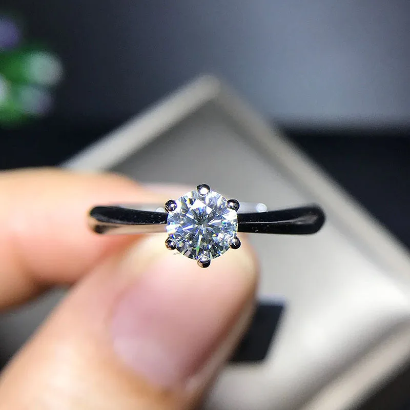 925 Настоящее Стерлинговое Серебро Круглый Блестящий срез соларит 0.5ct 6 зубцов Муассанит кольцо твердое кольцо обручальное кольцо для женщин