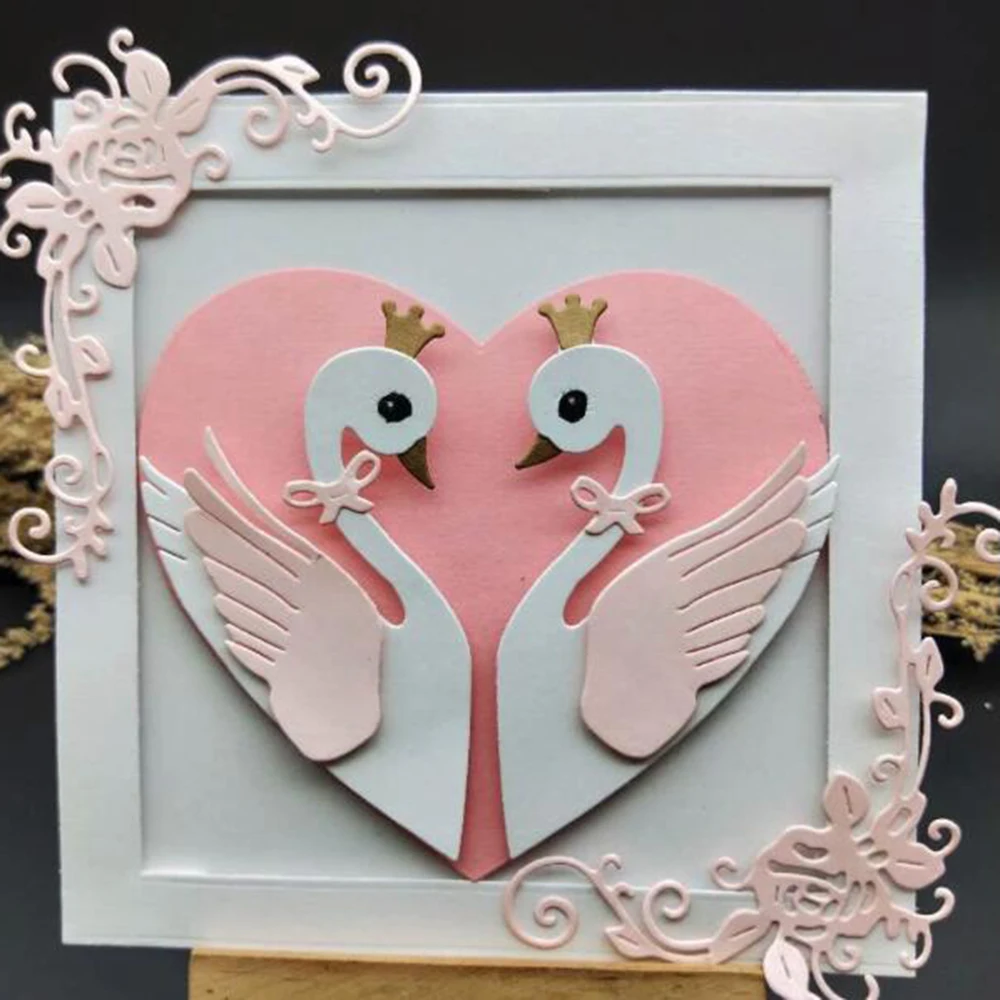 

A pair of Swan hearts Stitched Metal Cutting Dies Cut Die Mold DIY Scrapbooking Stamps Craft Embossing Making Stencil Template