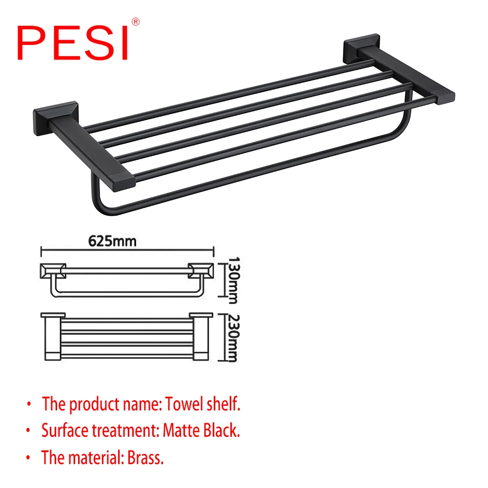 All Brass Bathroom Hardware Set Robe Hook Towel Rail Rack Bar Shelf Paper Holder Toothbrush Holder Bathroom Accessories,Black.