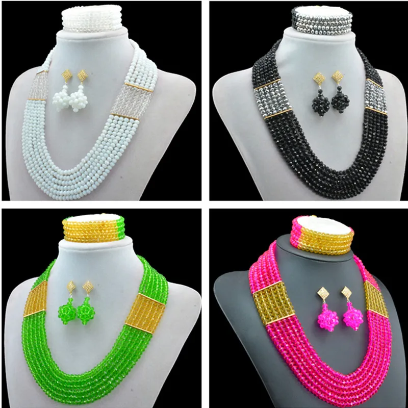 

Fashion Blue Gold Champagne Women Stylish Crystal Bead Jewelry Accessories Nigerian wedding african beads jewelry set ABD035