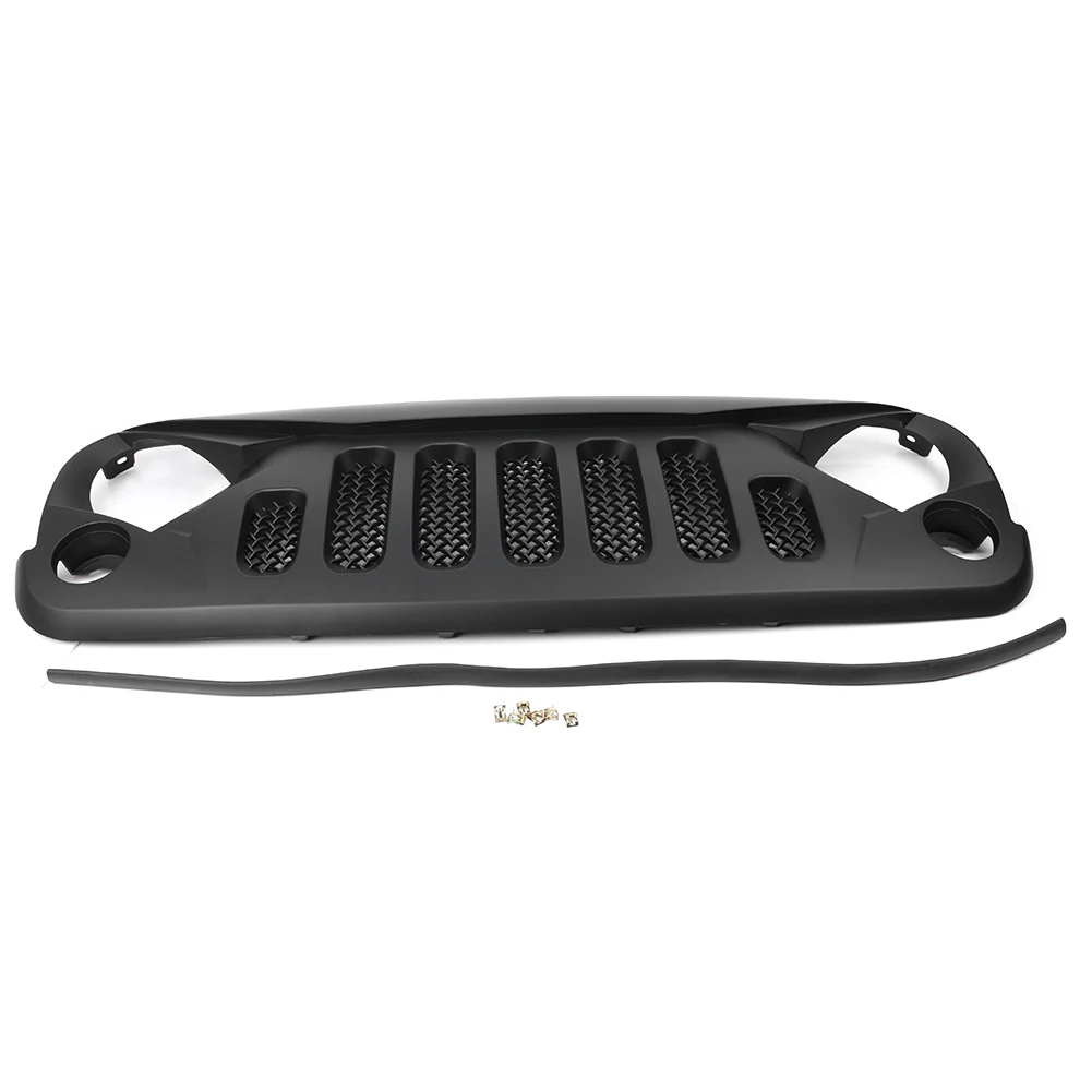 Передняя решетка сетки для Jeep Wrangler JK 2007 2008 2009 2010 2011 2012 2013 черный глянец