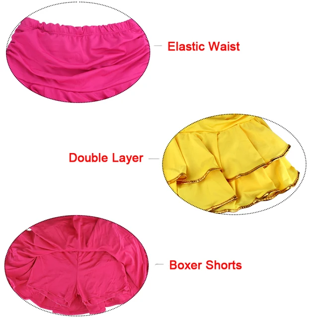 Wholesale Cute Spandex Latin Dance Skirt Girls Kids Children Ballroom Dancing Skirt Inside With Shorts Mini Skirt 6