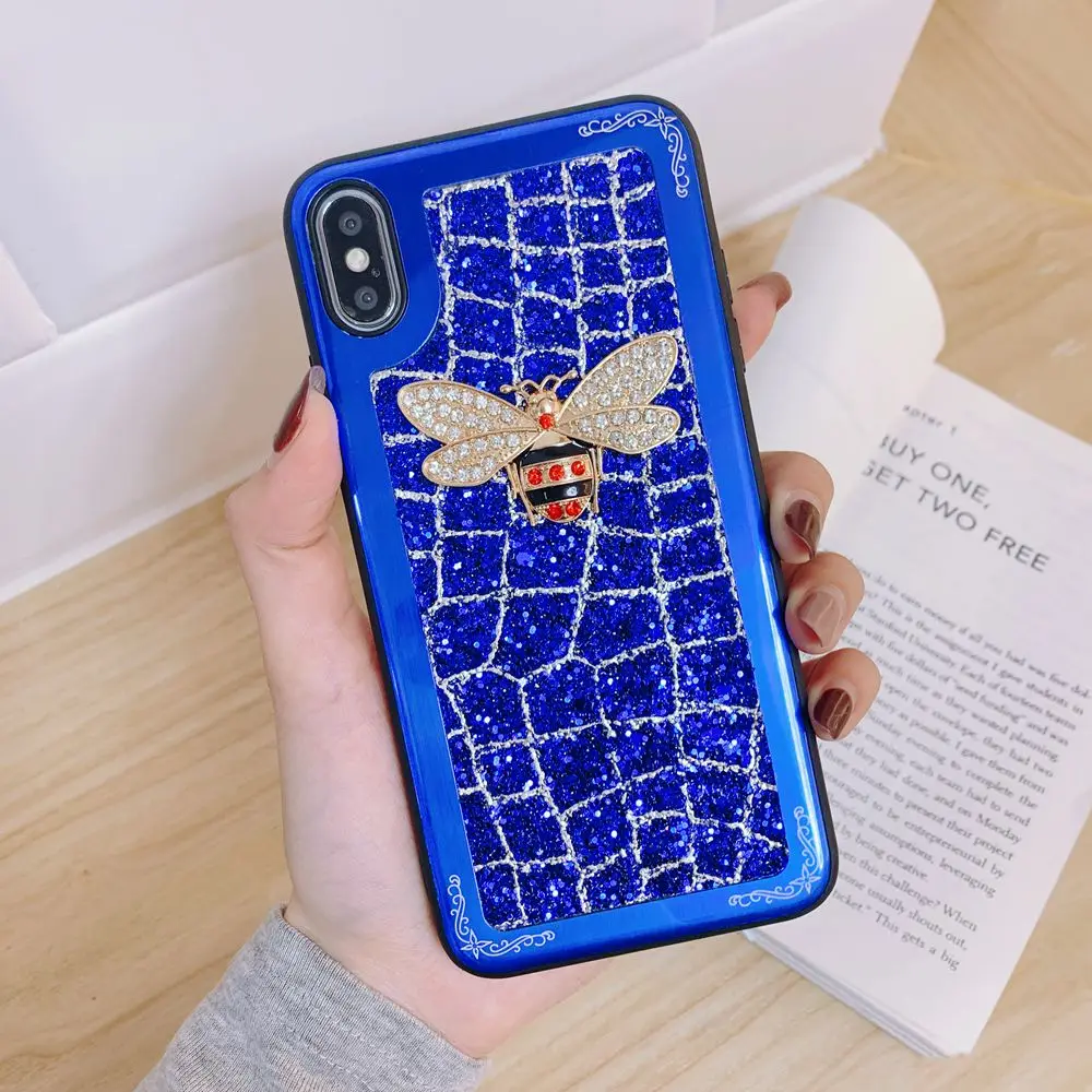 

Luxury Phone Case For iPhone 7 Shiny Bling Glitter Case For iPhone 8 7 6s Plus X XS Max XR Handmade DIY Metal Diamond Bee Cover