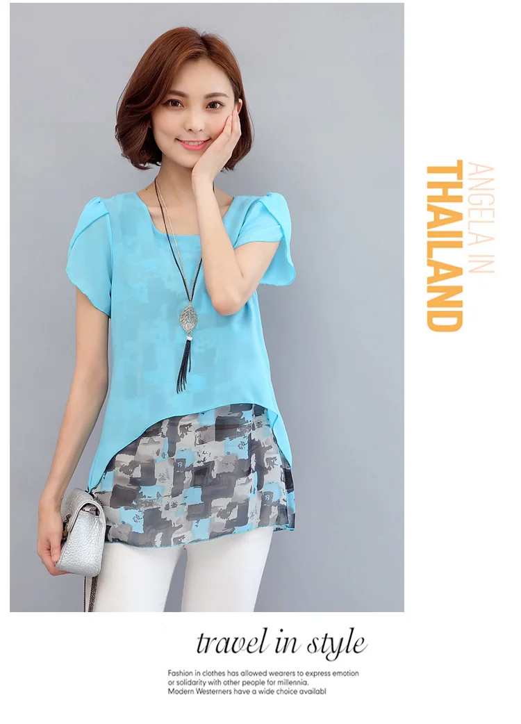 MSSNNG Women Chiffon Blouses Shirts 2018 Summer Plus Size Short Sleeve Elegant Tops Ruffles Print Women Clothing Blusas  (15)