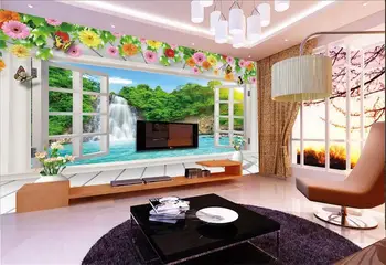 

3d wallpaper custom photo non-woven mural wall sticker window lake falls decoration painting 3d murals wallpaper for walls 3 d