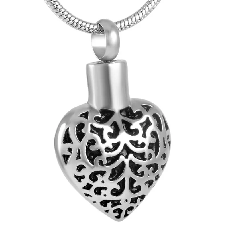 IJD8918 Vintage Flower Pattern Heart Urn Pendant for Ashes