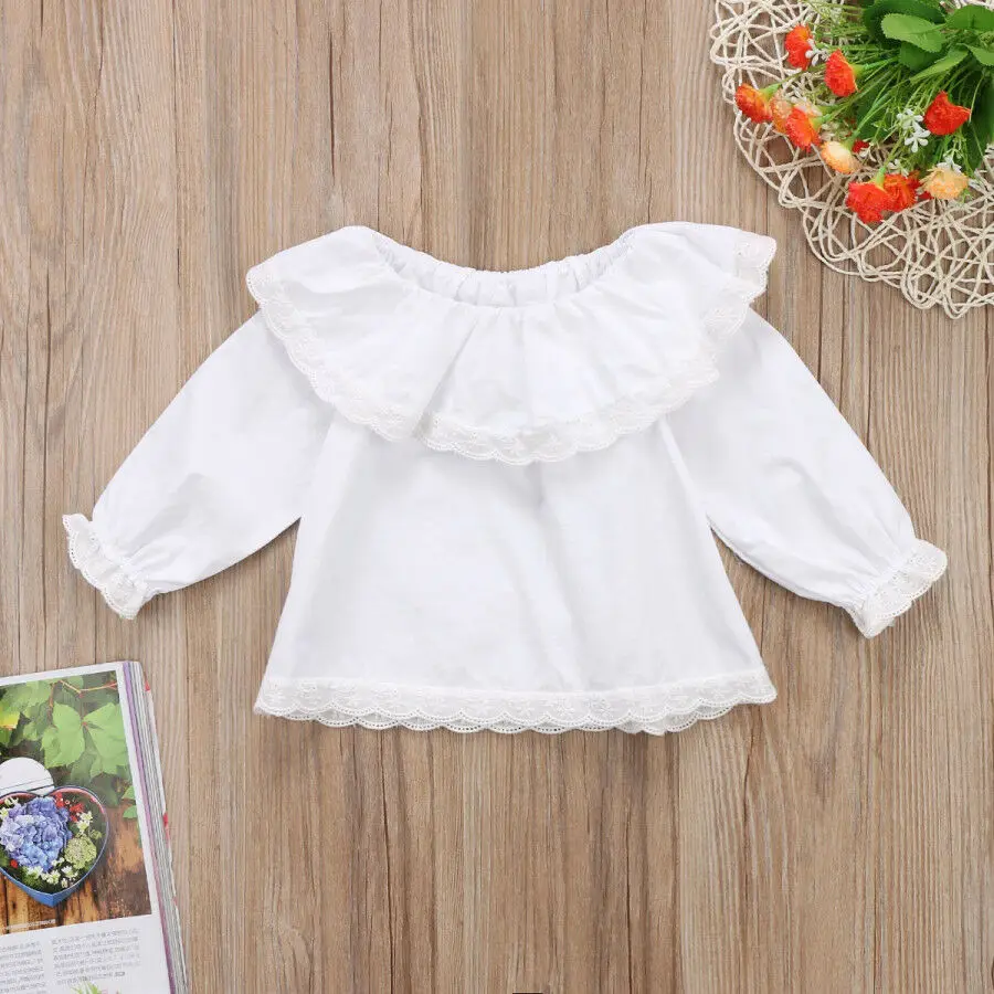 

Newborn Baby Girls Lace Cotton Doll Collar Long Sleeve Tops T-shirt Clothes