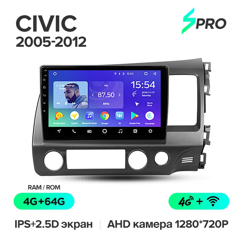 TEYES SPRO Штатная магнитола для Хонда Цивик 8 Honda Civic 8 FK FN FD 2005 2008 2009 2010 2012 Android 8.1, до 8-ЯДЕР, до 4+ 64ГБ 32EQ+ DSP 2DIN автомагнитола 2 DIN DVD GPS мультимедиа автомобиля головное устройство - Цвет: Civic Spro 64G