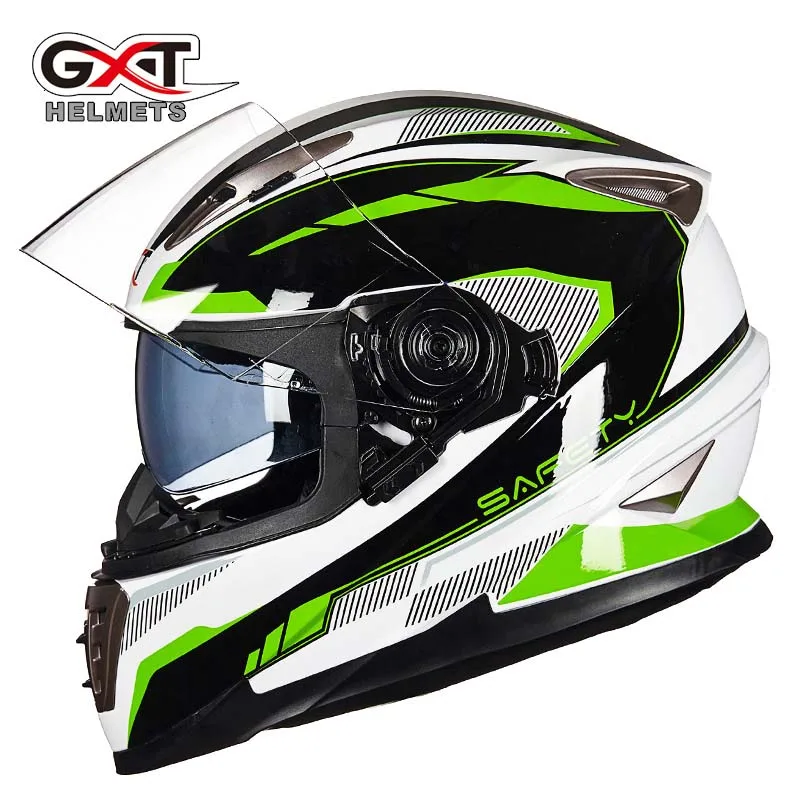  Winter White dinosaurs GXT Double lens Full Face Motorcycle Helmet men moto motorbike helmet with B