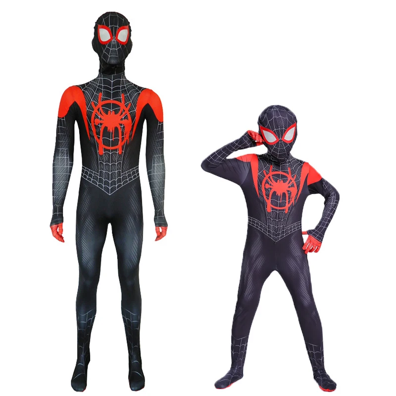

Kids Adults Spider-Man Miles Morales Costume Cosplay Spider Man Into Spider Verse Costumes Halloween Carnival Party Props