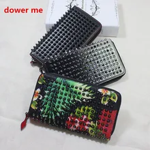 2017 Promotion New Arrival Genuine Leather Unisex Mini Wallets Rivets Long Purse Female Hand Bag Zipper Large Capacity Men’s