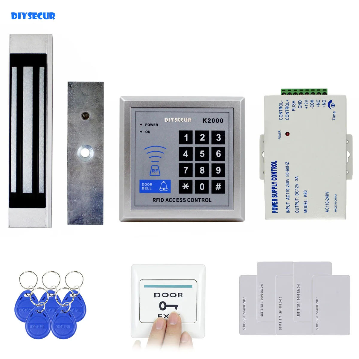 DIYSECUR 125 кГц Rfid считыватель карт клавиатура контроль доступа к двери Система безопасности комплект+ 180 кг Электрический магнитный замок дверной звонок Кнопка