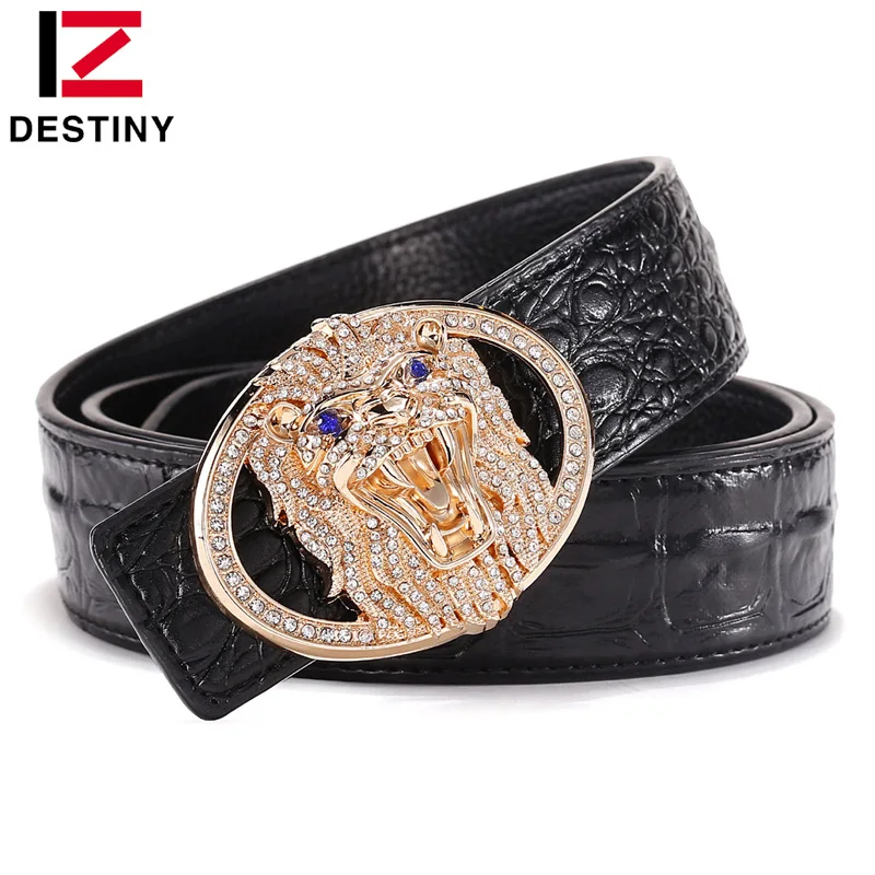 

DESTINY Men Belt Luxury Brand Famous Designer Belts Man High Quality Male Genuine Leather Strap Crocodile Fashion Lion Wedding