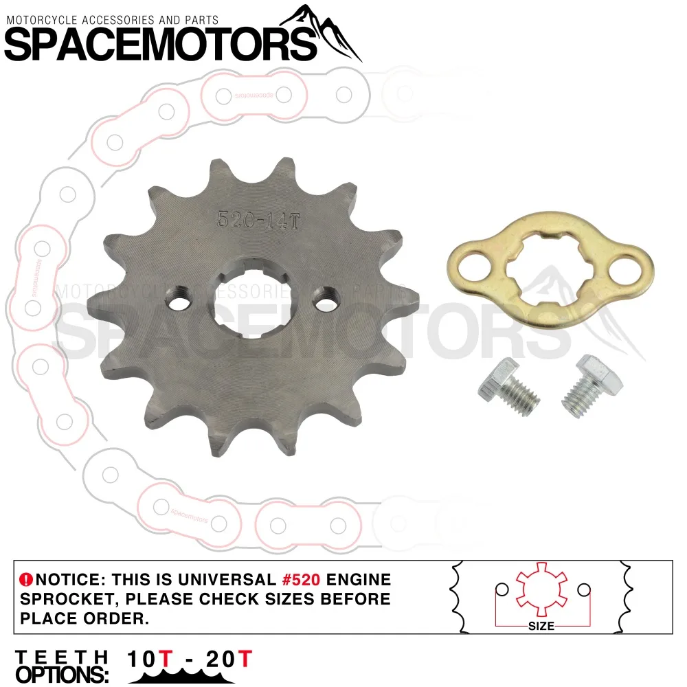 Передняя Звездочка двигателя 520# От 10 до 20 лет 12 13 зубьев 20 мм для 520 цепь с пластинчатым шкафчиком Мотоцикл Dirt Bike PitBike ATV Quad Запчасти