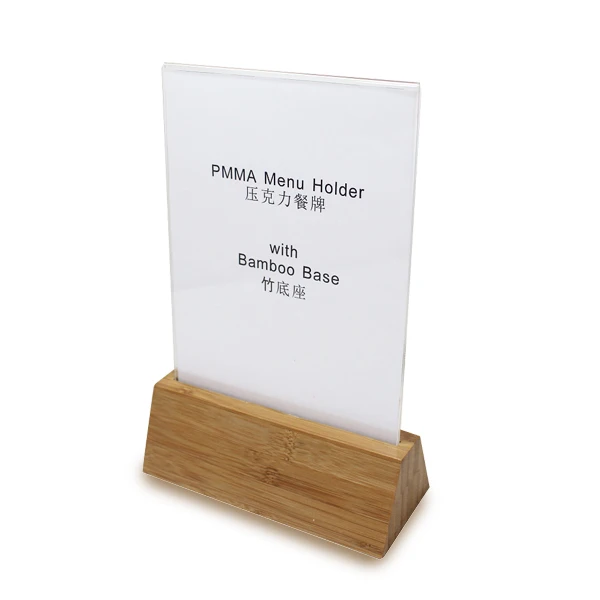 triangle shape wood menu holder base bamboo sign holder base table