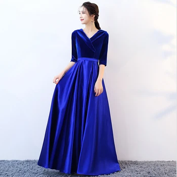 

Robe De Soiree Fashion custom Blue Sexy V neck Long Evening Dresses Bride Banquet Elegant Floor-length Party Prom Dress