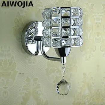

Ac85-265v Pull Chain Switch Crystal Wall Lamp Lights Modern Zipper Stainless Steel Base Lighting Wall Sconces Lamparas De Pared