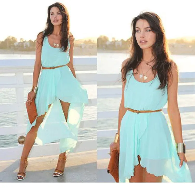 New 2014 Ladies Long Chiffon Sexy Dress Green Summer Casual Brand ...