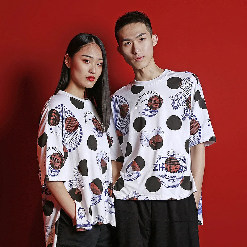 

MENOGGA Oversized T shirt Femme 2019 New Arrival Pure Cotton O-Neck Polka Dots Vintage T Shirt Casual Summer Top Couple Clothes