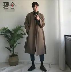 S-3XL! для мужчин одежда Корейская версия длинная стильная свободные галстук ткань пальто в индивидуальном стиле, шерстяное пальто