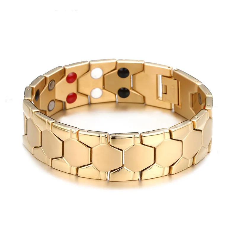 

NHGBFT Pure Gold Color Magnetic bracelets For mens Stainless steel Health Care bracelet bangle Dropshipping