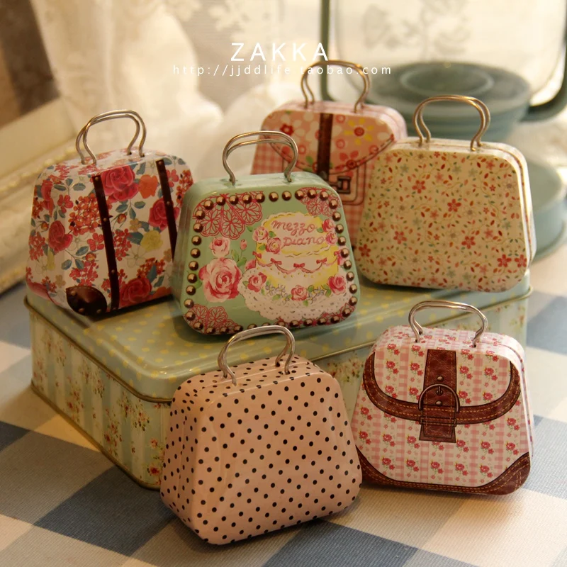 

6pcs/lot Lovely Handbag Shape Storage Box Fashion Design Tin Storage Case Metal Coin Saver Wedding Candy Box Gift Case