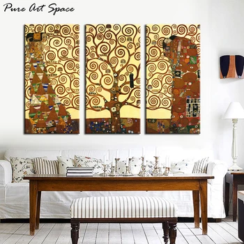 

3 Panel Canvas Art Famous Oil Painting Klimt Print Tree of Life Painting Canvas Print Poster on Canvas for Wall Decoration