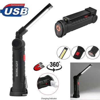 

Portable 5 Mode COB Flashlight Torch USB Rechargeable LED Work Light Magnetic COB Lanterna Hanging Tent Lamp Built-in Battery