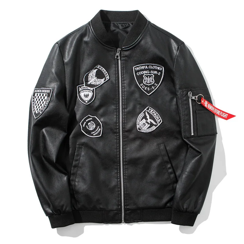 Robmoda, модные брендовые Куртки из искусственной кожи, осенне-зимняя куртка-бомбер из искусственной кожи, мужская уличная куртка в стиле Харадзюку, мотоциклетная верхняя одежда в стиле хип-хоп - Цвет: BLACK
