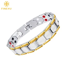 FINE4U B065 Men's Health Bracelets& Bangles 316L Stainless Steel Charm Bracelets For Men Energy Magnetic Germanium Bracelet