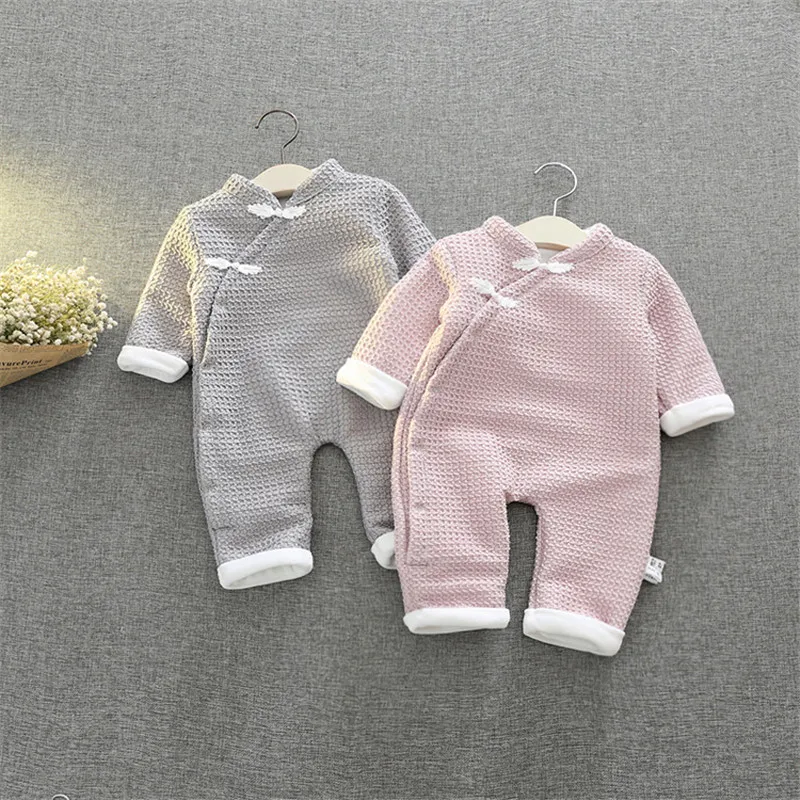 

New Fashion Newborn Winter Baby Rompers Chinese Style Cotton Padded Infant Baby Girl Boy Clothes Thickening Jumpsuits Outerwear