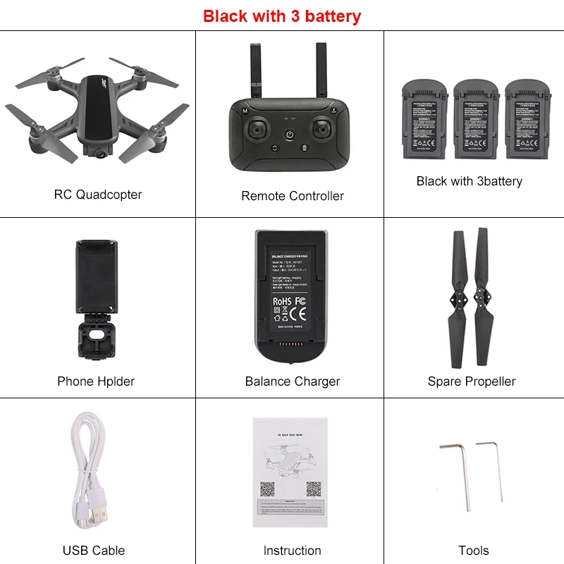 JJRC X9 Heron gps 5G Wi-Fi FPV с камерой 1080P оптическое позиционирование потока удержание высоты следование Квадрокоптер Радиоуправляемый Дрон Квадрокоптер RTF - Цвет: black with 3battery