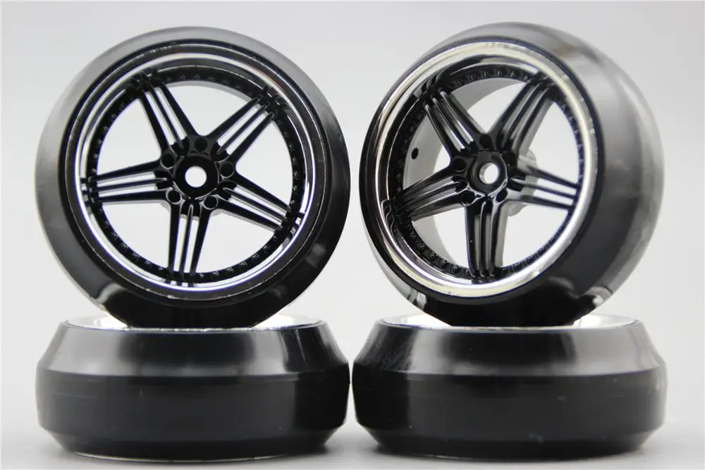 4pcs RC 1/10 Hard Drift Tire Tyre Wheel Rim 12CK 0mm offset(Chrome+Painting Black) Fits For 1:10 Car | Игрушки и хобби