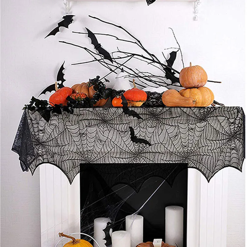 Halloween Decoration Black Lace Spiderweb Props Fireplace Mantle Scarf Table Cover Halloween Horror Party Favor Supplies