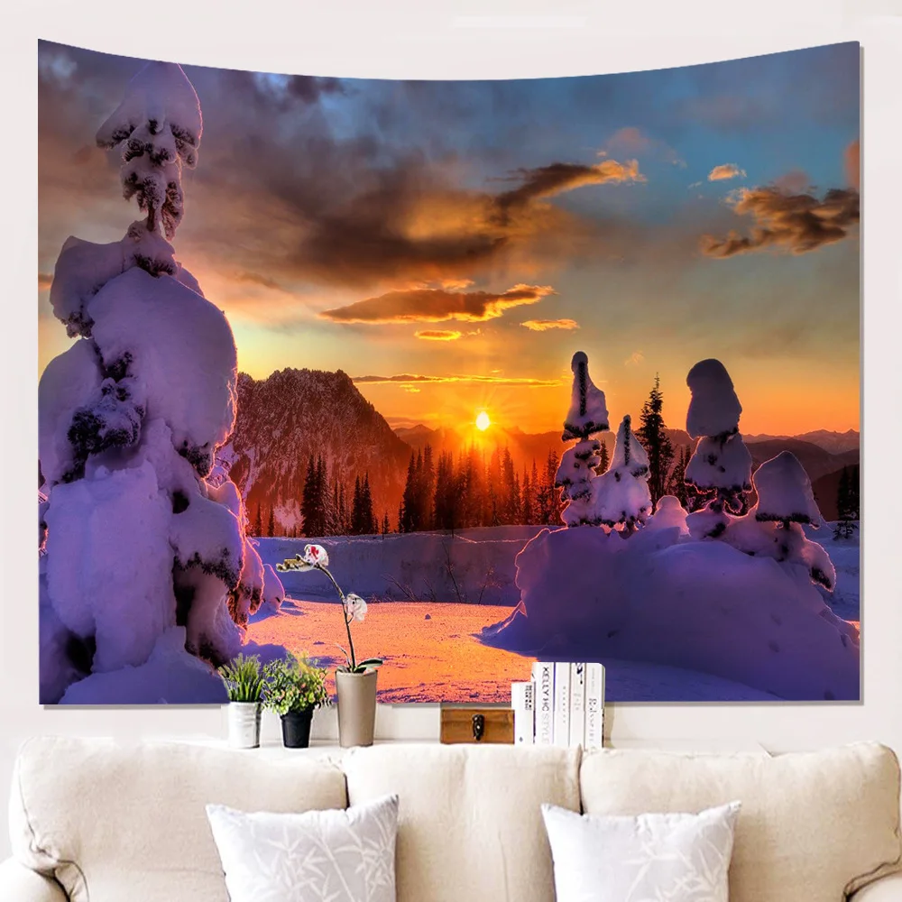 Домашний 3D гобелен с изображением снежного пейзажа, тканевый брезентовый фон, тканевый гобелен для украшения стен, ковер