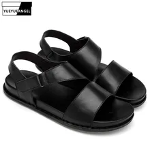 Европейский Стиль летние сандалии на платформе мужской из натуральной кожи без задника с открытыми пальцами; пляжные туфли с открытым носом мужской Повседневное Non-Slip Римские сандалии