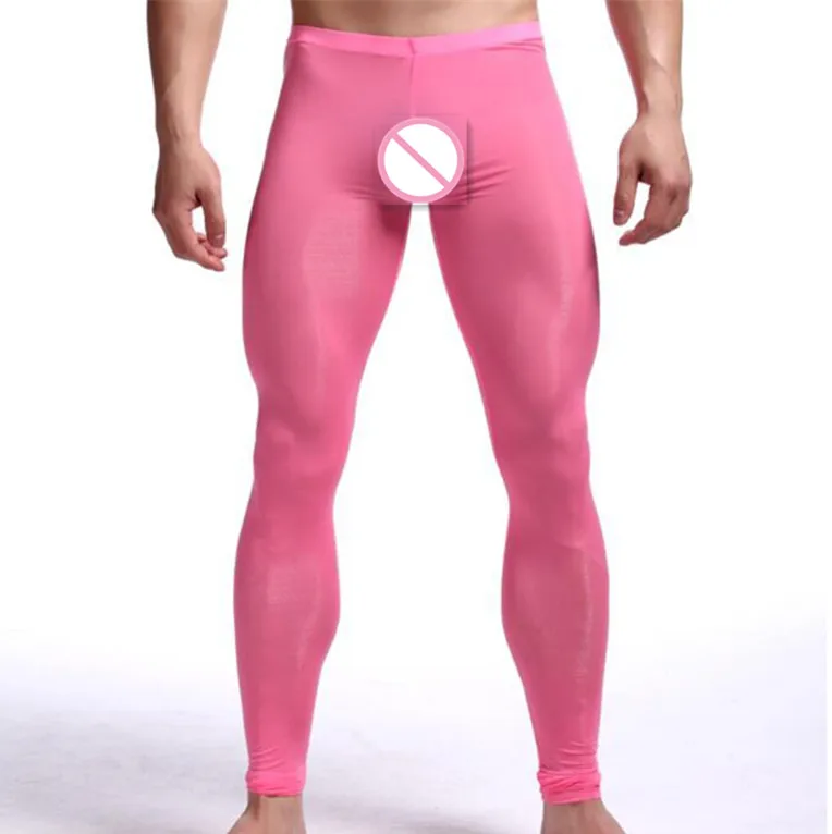 Мужские сексуальные ультра тонкие прозрачные шелковые штаны с мешочком, мужские домашние штаны для отдыха, одежда для сна, модный бренд, размер M, L, XL - Цвет: Розовый